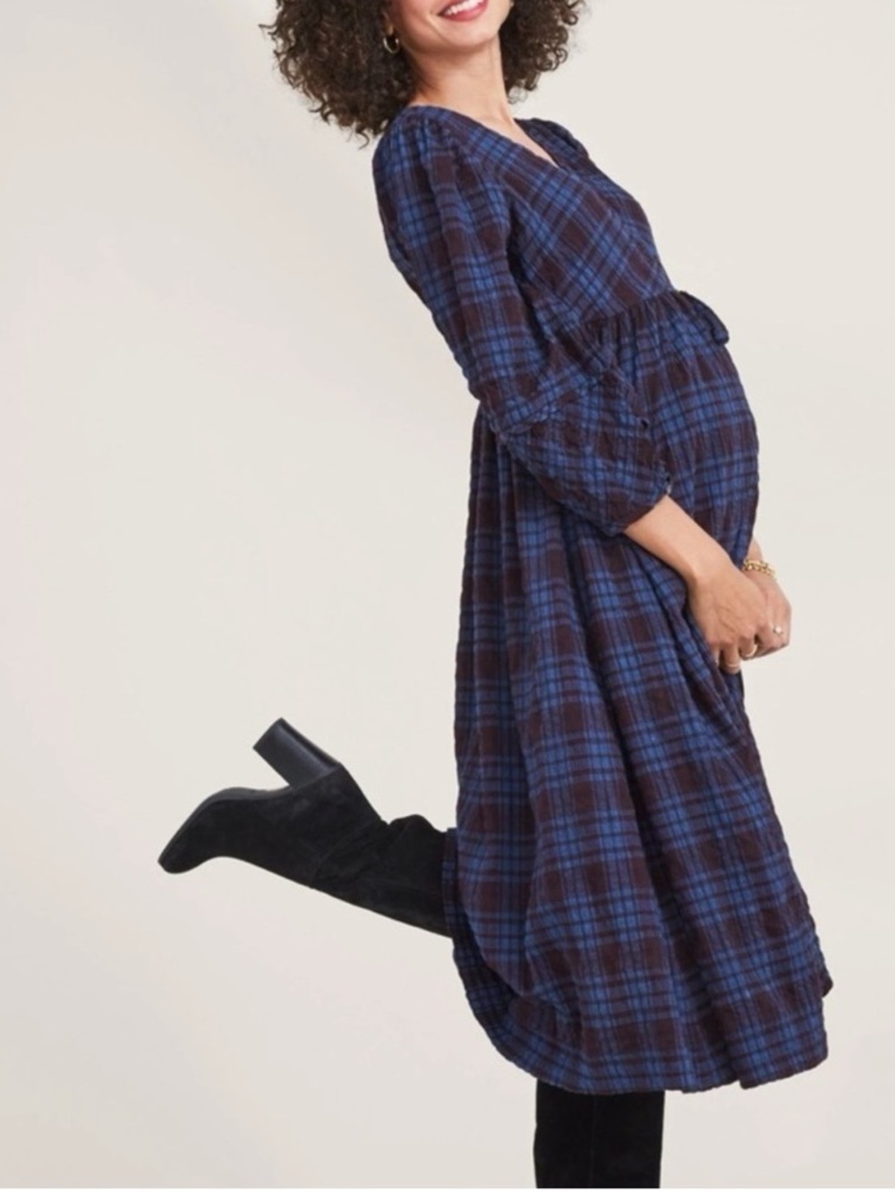 HATCH maternity Kimia plaid wrap dress lagenlook gauze Dark Academia Cottagecore - Picture 1 of 13